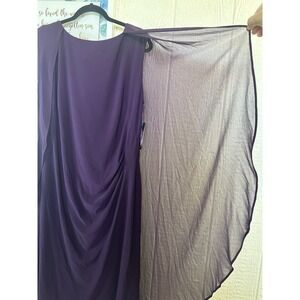 NWT Ralph Lauren Purple Midi Dress Size 18 Sheer Cape Sleeve Side Pleats $175!!